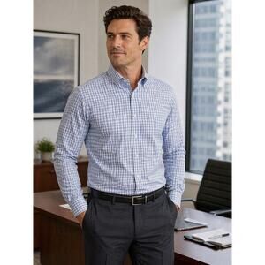 Gap Non-Iron Slim Fit Button-Down Shirt Men’s XL Blue Check Long Sleeve